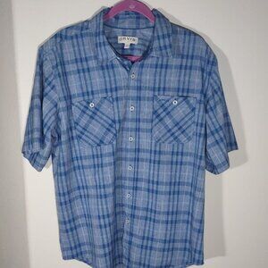 ORVIS Button Up Shirt Short Sleeve Plaid Men's Size XL Casual Blue